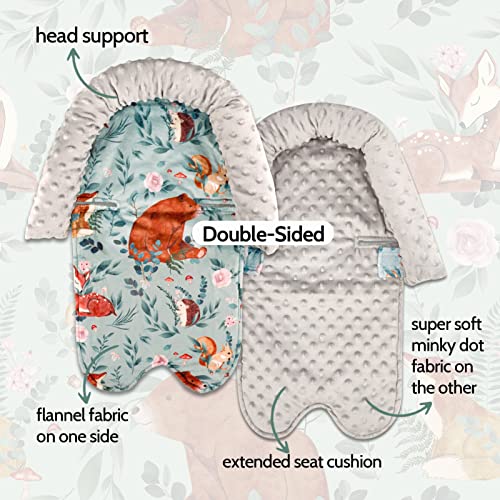 Baby Car Seat Head Support and Strap Covers, Soft Infant Car Seat Insert Cushion for Boys & Girls, Newborn Headrest Pillow Fits for Car Seats, Strollers, Bouncers, Swing, Woodland Animals