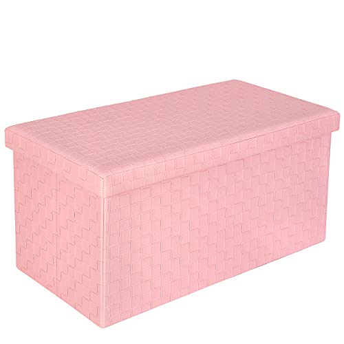 B FSOBEIIALEO Folding Storage Ottoman, Faux Leather Footrest Stool Long Bench, Pink 30"x15"x15"