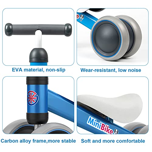 Baby Balance Bikes 10-24 Month Children Walker | Toys for 1 Year Old Boys Girls | No Pedal Infant 4 Wheels Toddler Bicycle | Best First Birthday New Year Holiday Blue