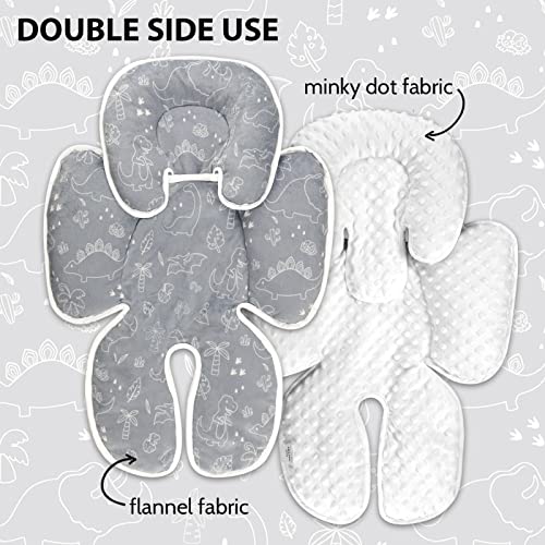 Baby Car Seat Head and Body Support Pillow, 2-in-1 Infant Car Seat Insert, Newborn Soft Cushion for Car Seat, Stroller, Bouncers, Dinosaur