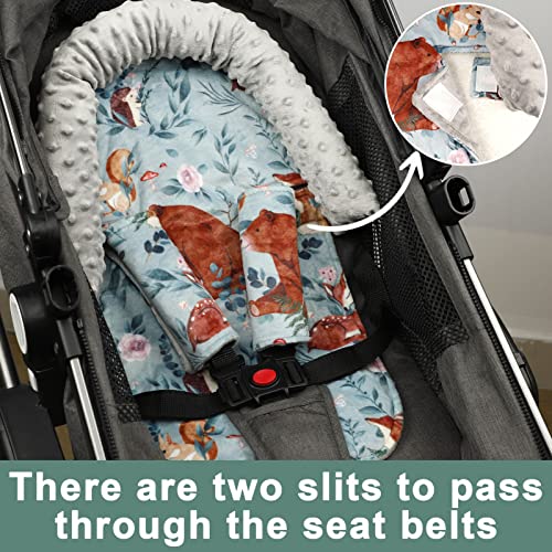 Baby Car Seat Head Support and Strap Covers, Soft Infant Car Seat Insert Cushion for Boys & Girls, Newborn Headrest Pillow Fits for Car Seats, Strollers, Bouncers, Swing, Woodland Animals