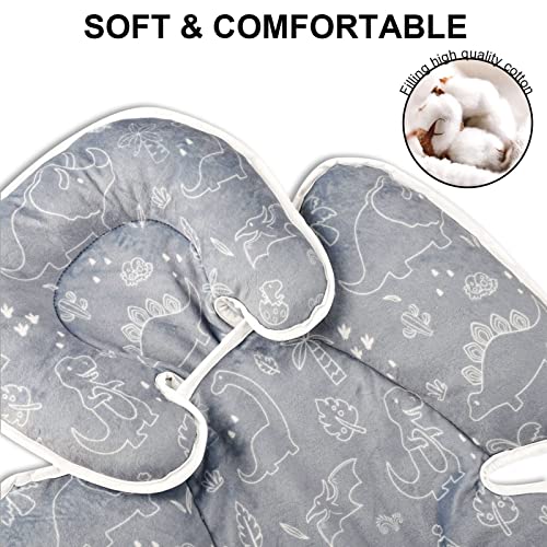 Baby Car Seat Head and Body Support Pillow, 2-in-1 Infant Car Seat Insert, Newborn Soft Cushion for Car Seat, Stroller, Bouncers, Dinosaur