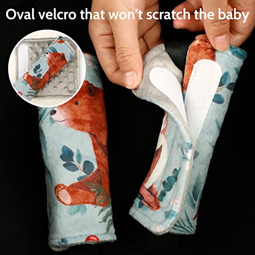 Baby Car Seat Head Support and Strap Covers, Soft Infant Car Seat Insert Cushion for Boys & Girls, Newborn Headrest Pillow Fits for Car Seats, Strollers, Bouncers, Swing, Woodland Animals