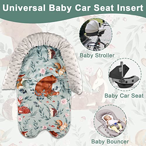 Baby Car Seat Head Support and Strap Covers, Soft Infant Car Seat Insert Cushion for Boys & Girls, Newborn Headrest Pillow Fits for Car Seats, Strollers, Bouncers, Swing, Woodland Animals