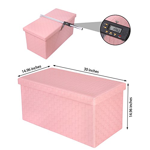 B FSOBEIIALEO Folding Storage Ottoman, Faux Leather Footrest Stool Long Bench, Pink 30"x15"x15"