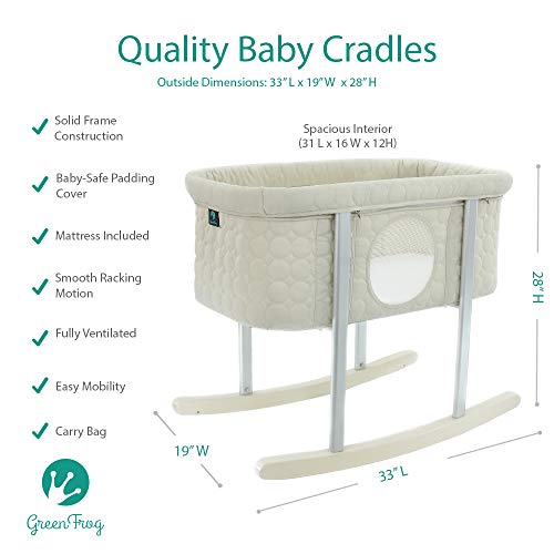 Baby Bassinet Cradle Includes Gentle Rocking Feature, Great for Newborns and Infants Safe Mattress Includes Wheels for Easy Movement High End Washable Fabric Lightweight