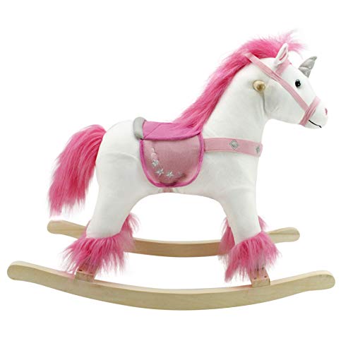 Animal Adventure | Real Wood Ride-On Plush Rocker | White and Pink Unicorn | Perfect for Ages 3+