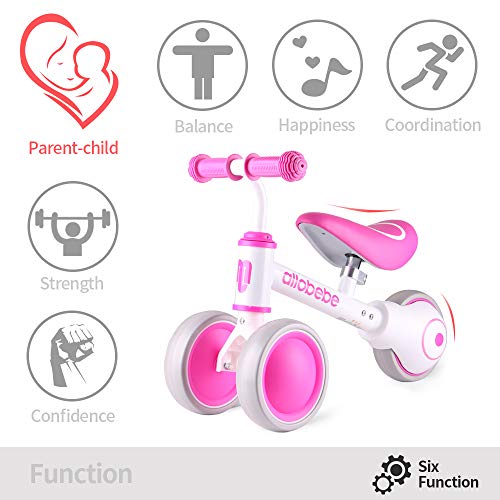 allobebe Baby Balance Bike, Cute Toddler Bikes 12-36 Months Gifts for 1 Year Old Girl Bike to Train Baby from Standing to Running with Adjustable Seat Silent & Soft 3 Wheels
