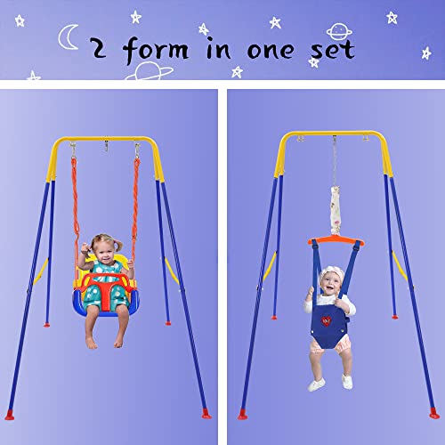 3-in-1 Swing Set Baby Jumper and Bouncers for Toddler, Baby Swing is Suitable for Indoor and Outdoor Play, with a Foldable Metal Stand for Easy Storage, and Comes with Instructions for Easy Assembly.