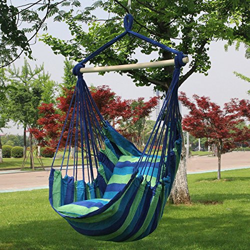 Sorbus Hanging Rope Hammock Chair Swing Seat for Any Indoor or Outdoor Spaces- Max. 265 Lbs -2 Seat Cushions Included