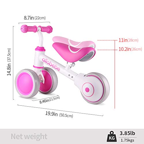allobebe Baby Balance Bike, Cute Toddler Bikes 12-36 Months Gifts for 1 Year Old Girl Bike to Train Baby from Standing to Running with Adjustable Seat Silent & Soft 3 Wheels