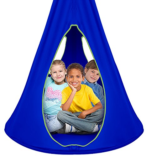 Sorbus Kids Nest Swing Chair Nook  Hanging Seat Hammock for Indoor Outdoor Use  Great for Children (40 Inch, Nest Blue)