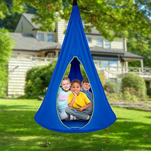 Sorbus Kids Nest Swing Chair Nook  Hanging Seat Hammock for Indoor Outdoor Use  Great for Children (40 Inch, Nest Blue)