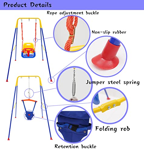 3-in-1 Swing Set Baby Jumper and Bouncers for Toddler, Baby Swing is Suitable for Indoor and Outdoor Play, with a Foldable Metal Stand for Easy Storage, and Comes with Instructions for Easy Assembly.