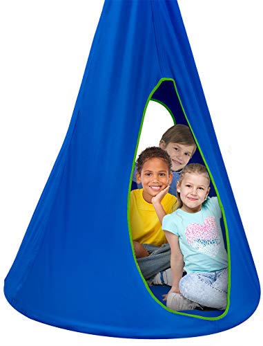 Sorbus Kids Nest Swing Chair Nook  Hanging Seat Hammock for Indoor Outdoor Use  Great for Children (40 Inch, Nest Blue)