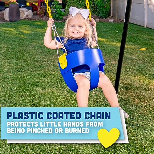 Squirrel Products High Back Full Bucket Toddler Swing Seat with Plastic Coated Chains and Carabiners for Easy Install - Blue