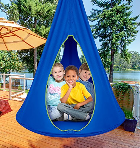 Sorbus Kids Nest Swing Chair Nook  Hanging Seat Hammock for Indoor Outdoor Use  Great for Children (40 Inch, Nest Blue)