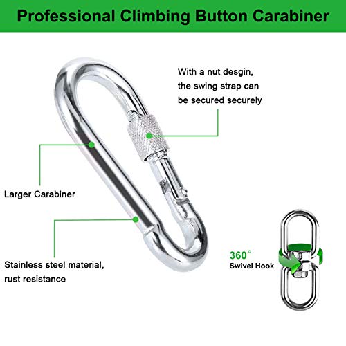 Smaid Tree Swing Hanging Straps Kit Holds 3000 lbs 8ft Extra Long,2 Tree Swing Straps+2 Heavy Duty Screw Lock Carabiners+2 Tree Protectors+Swivel Fits Fast & Easy Way to Hang Any Swing or Hammock