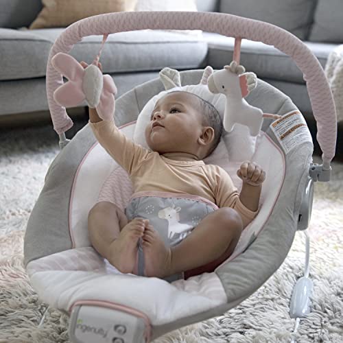 Ingenuity Vibrating Baby Bouncer- Pink Flora Unicorn