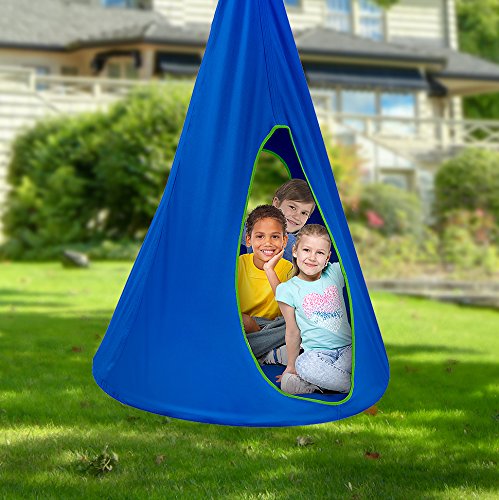 Sorbus Kids Nest Swing Chair Nook  Hanging Seat Hammock for Indoor Outdoor Use  Great for Children (40 Inch, Nest Blue)