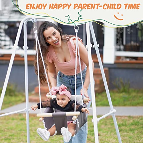 2 in 1 Baby Jumper & Swing, Baby Jumper for Indoor and Outdoor Use, Baby Swing with Foldable Stand, Stable Toddler Swing Set