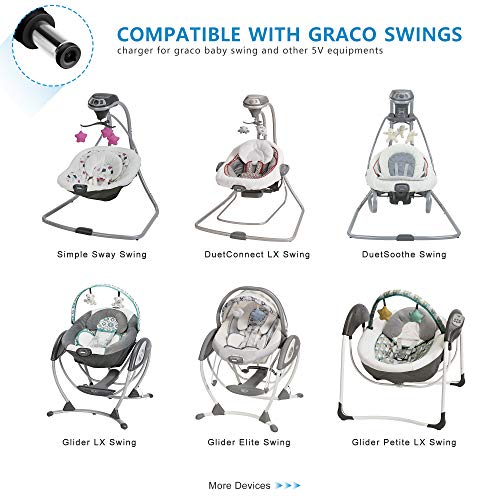 PwrON 5V Replacement Graco Swing Power Cord Compatible with Graco Simple Sway, Graco Glider LX/Elite/Premier/Petite LX; Sweetpeace, DuetSoothe, DuetConnect LX, Sweet Snuggle, Comfy Cove DLX Baby