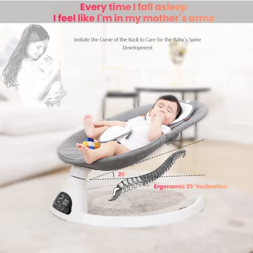 Addweet Baby Swings for Infants, Portable Bluetooth Enabled Baby Rocker with 5 Natural Swing Ranges & 10 Preset Sleep Music, Auto-Sensing Start-Stop System, Remote Control Newborn Swing (Grey)