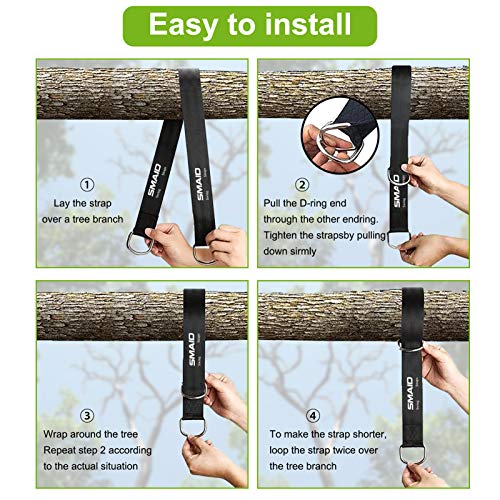 Smaid Tree Swing Hanging Straps Kit Holds 3000 lbs 8ft Extra Long,2 Tree Swing Straps+2 Heavy Duty Screw Lock Carabiners+2 Tree Protectors+Swivel Fits Fast & Easy Way to Hang Any Swing or Hammock