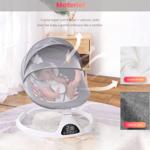 Addweet Baby Swings for Infants, Portable Bluetooth Enabled Baby Rocker with 5 Natural Swing Ranges & 10 Preset Sleep Music, Auto-Sensing Start-Stop System, Remote Control Newborn Swing (Grey)