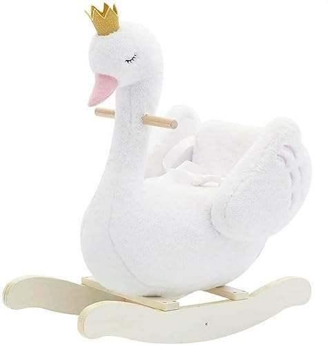 labebe - Plush Rocking Horse Wooden, Swan Rocker, Baby Riding Animal White, Kid Ride On Toy for 1-3 Year Old, Girl&Boy Stuffed Rocking Animal Outdoor, Nursery/Infant/Child Christmas or Birthday Gift