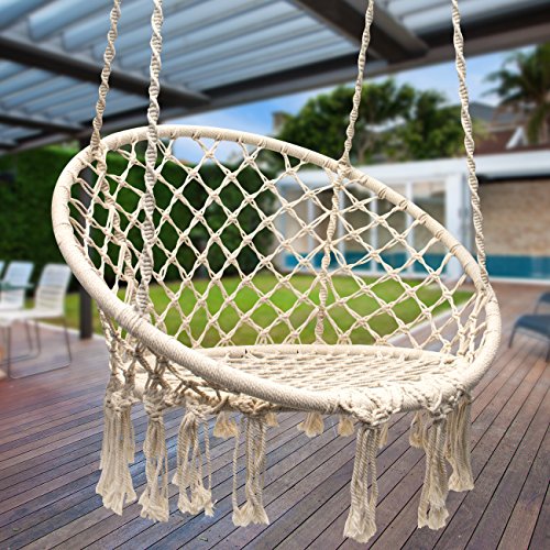 Sorbus Hammock Chair Macrame Swing, 265 Pound Capacity, Perfect for Indoor/Outdoor Home, Patio, Deck, Yard, Garden (Single Swing)