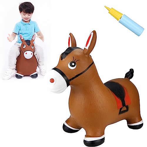 Inpany Bouncy Horse Hopper- Brown Inflatable Jumping Horse, Ride on Rubber Bouncing Animal Toys for Kids/ Toddlers/ Children/ Boys/ Girls ( Pump Included)