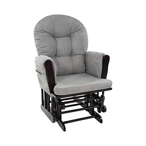 Nursery Glider & Ottoman Sets, Reclining Swivel Glider Rocker with Ottoman, Nursery Rocking Chair for Baby Room, Upholstered Nursery Recliner Glider with Ottoman, Padded Arms - Espresso, Dark Gray