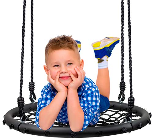 Sorbus Spinner Swing  Kids Round Web Swing  Great for Tree, Swing Set, Backyard, Playground, Playroom  Accessories Included [New Improved 2020 Design!] (24" Net Seat)