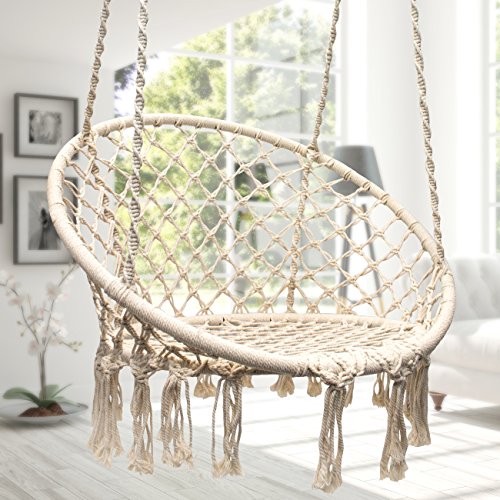 Sorbus Hammock Chair Macrame Swing, 265 Pound Capacity, Perfect for Indoor/Outdoor Home, Patio, Deck, Yard, Garden (Single Swing)