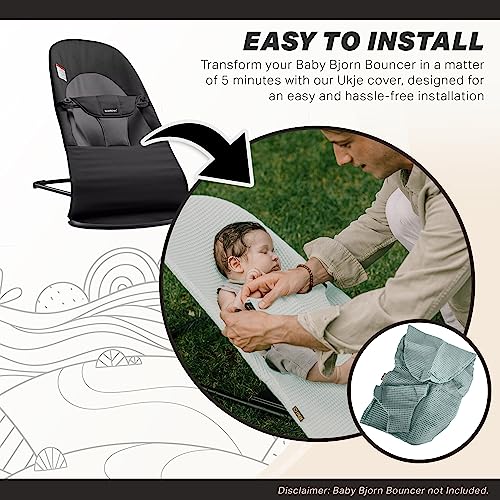 UKJE Protective Cover Compatible with Babybjorn Bouncers, Baby Bouncer Cover, Compatible Cover Over The Baby Bjorn Bouncer, Baby Bouncer Cozy, Soft & Stylish Cover, Handmade in Europe - Jade Waffle