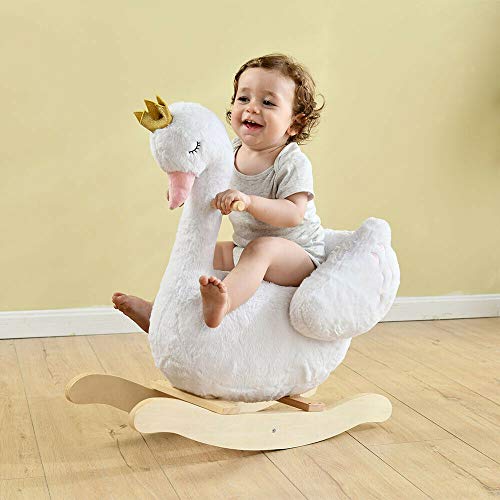 labebe - Plush Rocking Horse Wooden, Swan Rocker, Baby Riding Animal White, Kid Ride On Toy for 1-3 Year Old, Girl&Boy Stuffed Rocking Animal Outdoor, Nursery/Infant/Child Christmas or Birthday Gift