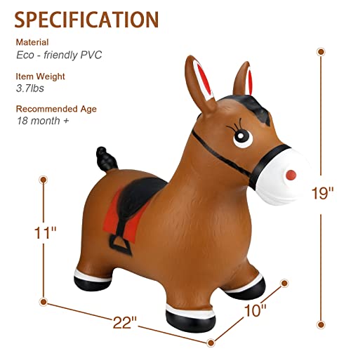Inpany Bouncy Horse Hopper- Brown Inflatable Jumping Horse, Ride on Rubber Bouncing Animal Toys for Kids/ Toddlers/ Children/ Boys/ Girls ( Pump Included)