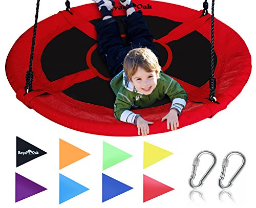 Saucer Tree Swing ,Giant 40 Inches with Carabiners and Flags, 700 lb Weight Capacity, Steel Frame, Waterproof, Easy to Install with Step by Step Instructions, Non-Stop Fun! (Red)