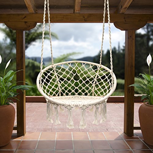 Sorbus Hammock Chair Macrame Swing, 265 Pound Capacity, Perfect for Indoor/Outdoor Home, Patio, Deck, Yard, Garden (Single Swing)