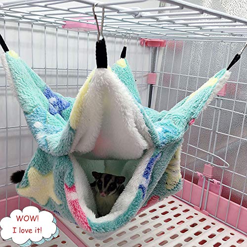 Small Pet Cage Hammock, Bunkbed Sugar Glider Hammock, Guinea Pig Cage Accessories Bedding, Warm Hammock for Parrot Ferret Squirrel Hamster Rat Playing Sleeping (Small, Coffee)
