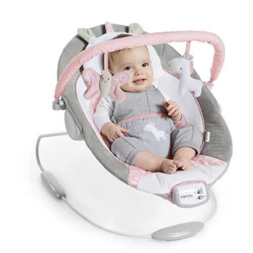Ingenuity Vibrating Baby Bouncer- Pink Flora Unicorn