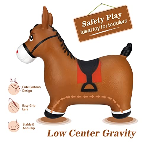 Inpany Bouncy Horse Hopper- Brown Inflatable Jumping Horse, Ride on Rubber Bouncing Animal Toys for Kids/ Toddlers/ Children/ Boys/ Girls ( Pump Included)