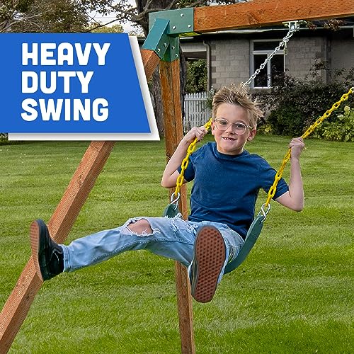 Squirrel Products Heavy Duty Swing Seat - Swing Set Accessories Swing Seat Replacement and Carabiners for Easy Install - Green