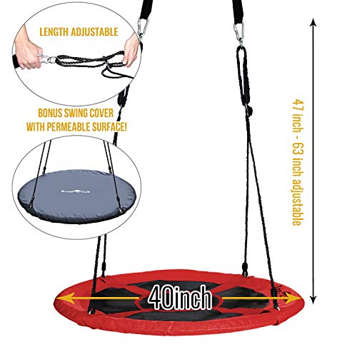 Saucer Tree Swing ,Giant 40 Inches with Carabiners and Flags, 700 lb Weight Capacity, Steel Frame, Waterproof, Easy to Install with Step by Step Instructions, Non-Stop Fun! (Red)