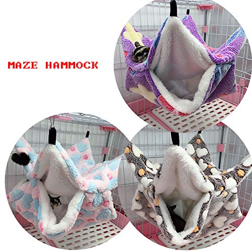 Small Pet Cage Hammock, Bunkbed Sugar Glider Hammock, Guinea Pig Cage Accessories Bedding, Warm Hammock for Parrot Ferret Squirrel Hamster Rat Playing Sleeping (Small, Coffee)