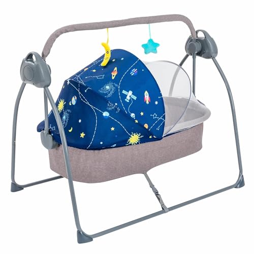 Electric Baby Cradle Swing with Remote Control - Dark Blue