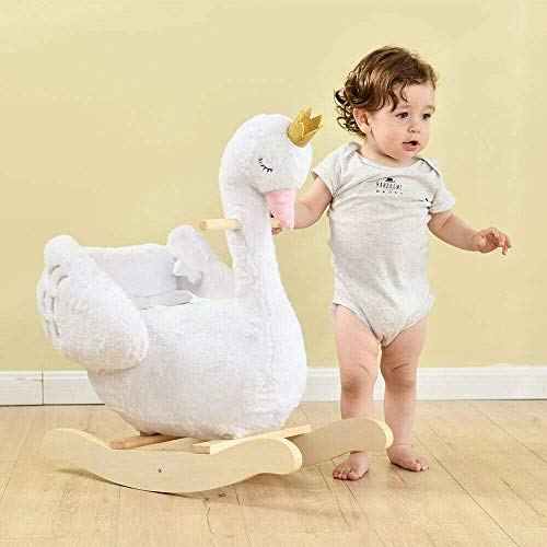 labebe - Plush Rocking Horse Wooden, Swan Rocker, Baby Riding Animal White, Kid Ride On Toy for 1-3 Year Old, Girl&Boy Stuffed Rocking Animal Outdoor, Nursery/Infant/Child Christmas or Birthday Gift