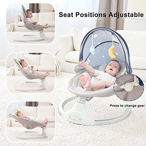 Bellababy Bluetooth Baby Swing for Infants, Compact & Portable Baby Bouncer, 3 Seat Positions, 5 Speed, 10 Lullabies, Remote Control, USB Plug-in Power, Indoor/Outdoor Baby Rocker, Boy/Girl