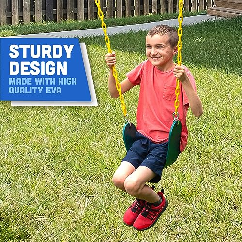 Squirrel Products Heavy Duty Swing Seat - Swing Set Accessories Swing Seat Replacement and Carabiners for Easy Install - Green